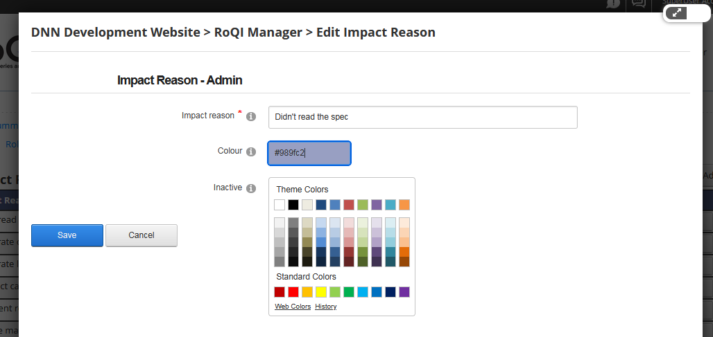 Settings - Impact Reason - Edit Settings - Impact Reason - Edit